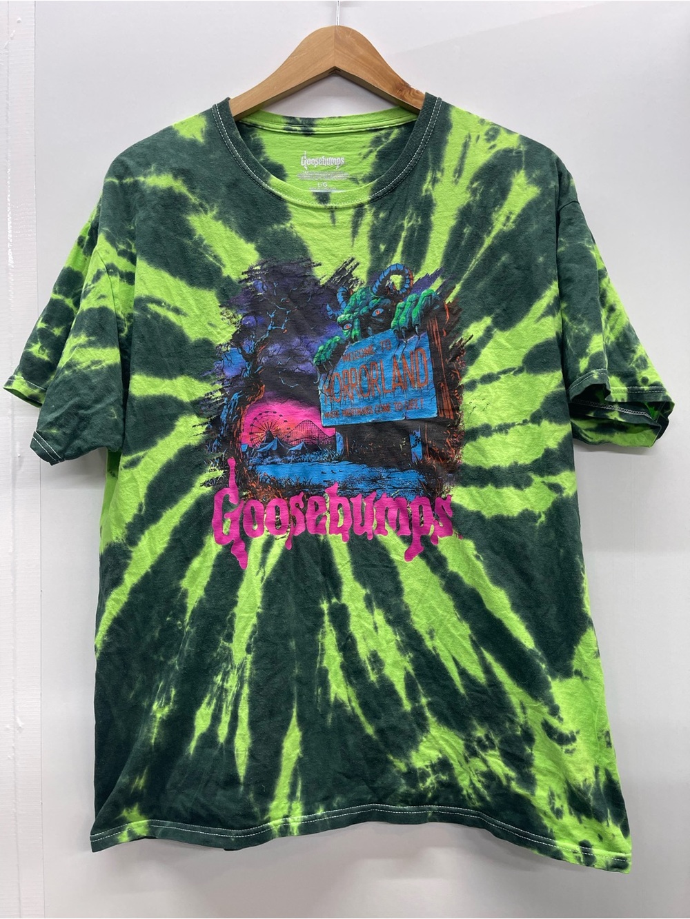 Goosebumps Neon & Dark Green Tie-Dye Graphic Tee